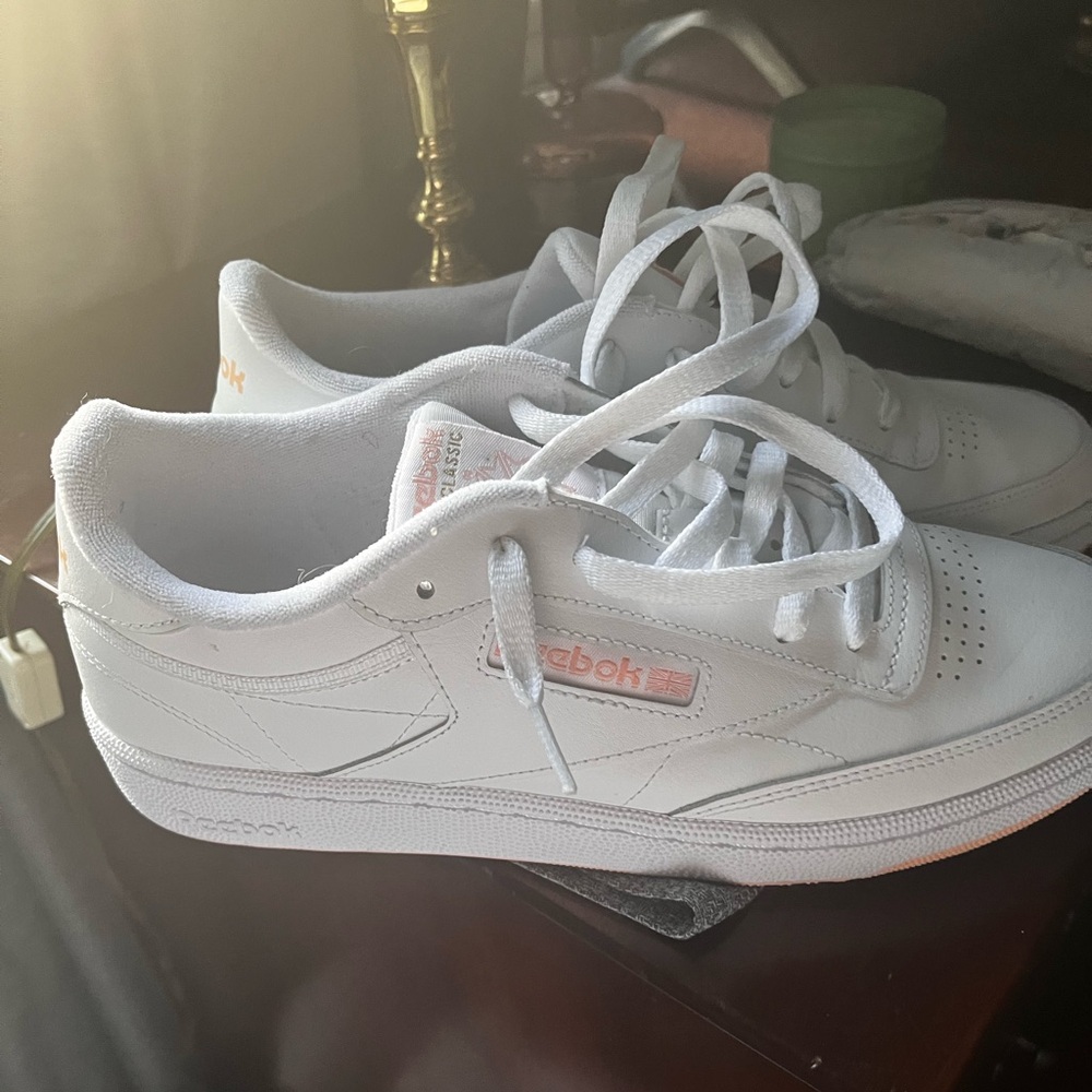 Reebok Classic White and Pink Sneakers